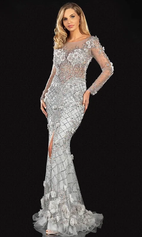 women's stretchy dressesTerani Couture 2021GL3148 - Long Sleeve Illusion Evening Gown