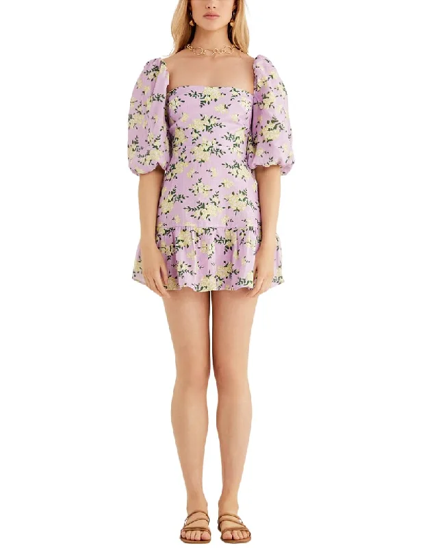 women's denim dressesRumer Lilac Floral Linen Mini Dress