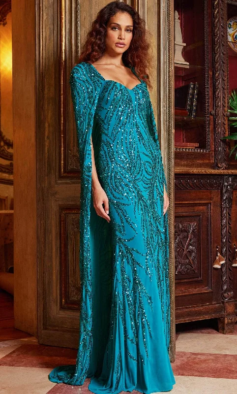 women's vintage dressesJovani 23891 - Long Cape Sequin Evening Dress