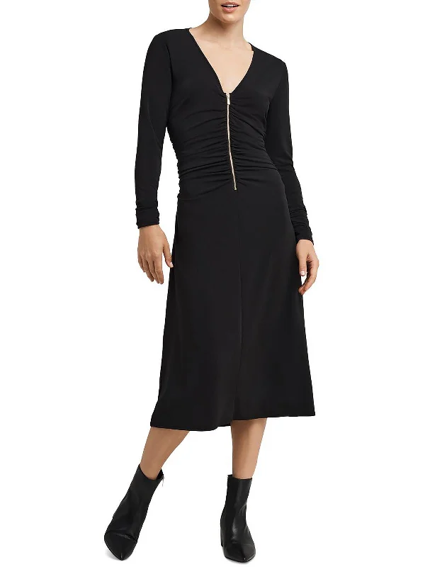 women's custom dressesWomens Ruched Zip-Front Midi Dress