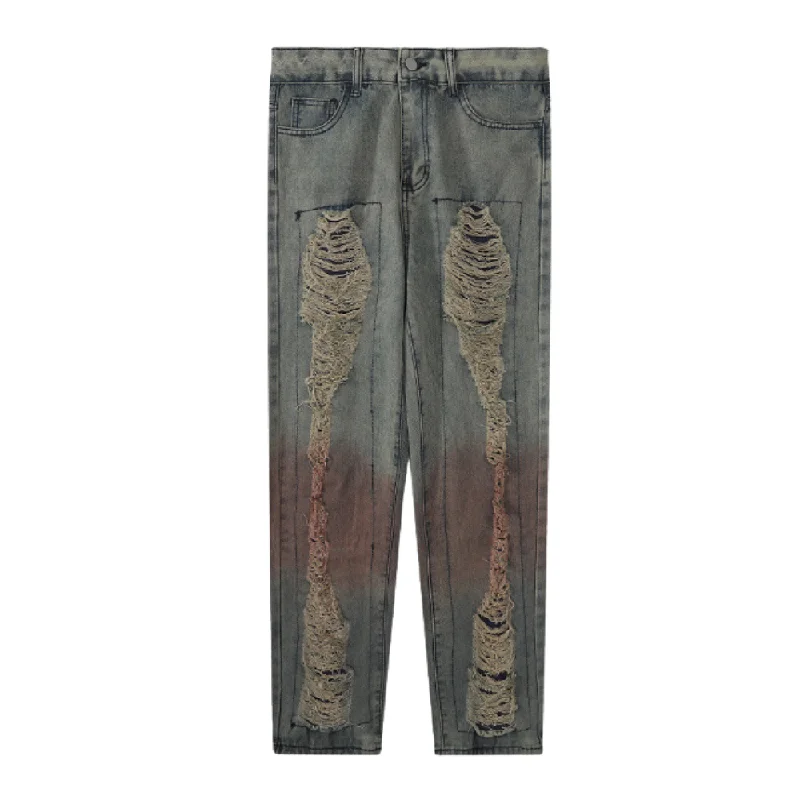 women's denim jeans with fake pocketsPM | Distressed Denim Contrast Jeans