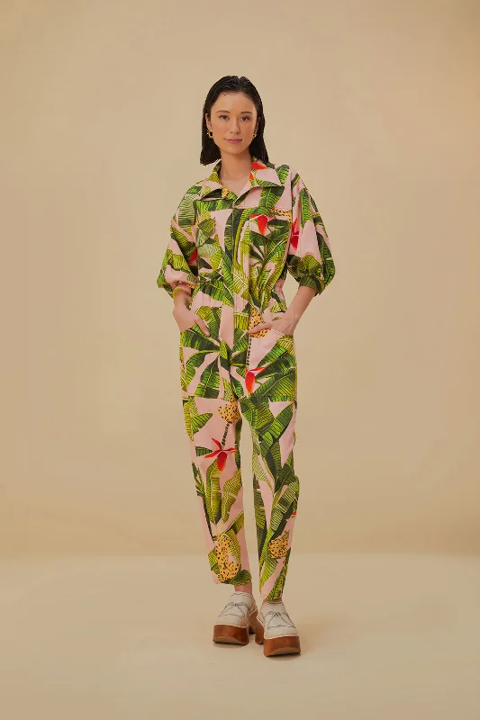 women's jumpsuits for statement fashionPink Banana Leaves Jumpsuit