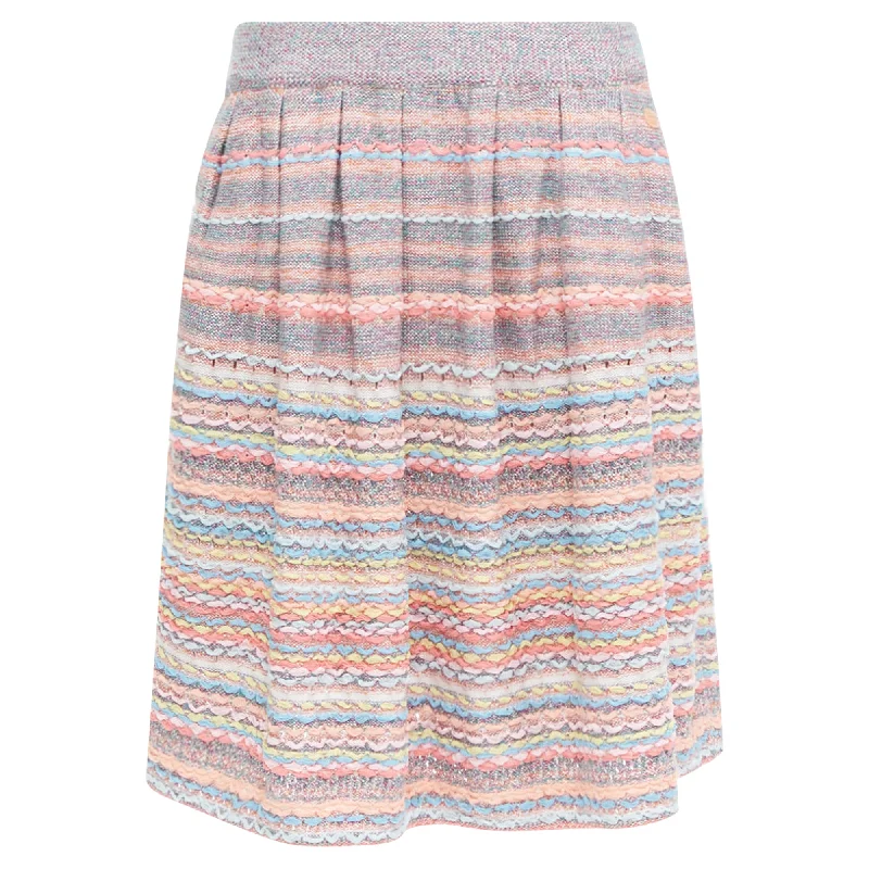 women's midi skirtsChanel Rainbow Silk Cotton Cashmere Ribbon Tweed Knee Length Skirt