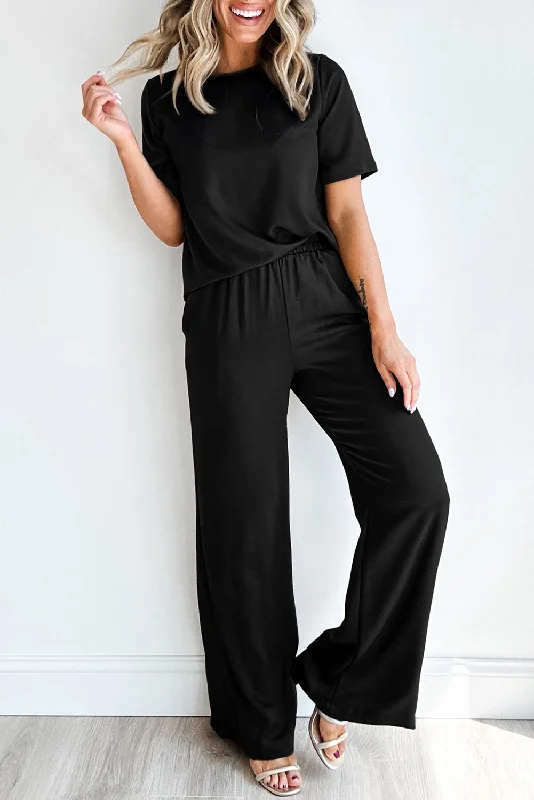 women's jumpsuits for stylish and functional fashionT Shirt 2pcs Wide Leg Pants Set