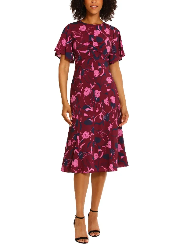 women's A-line dressesWomens Floral Ruched Midi Dress