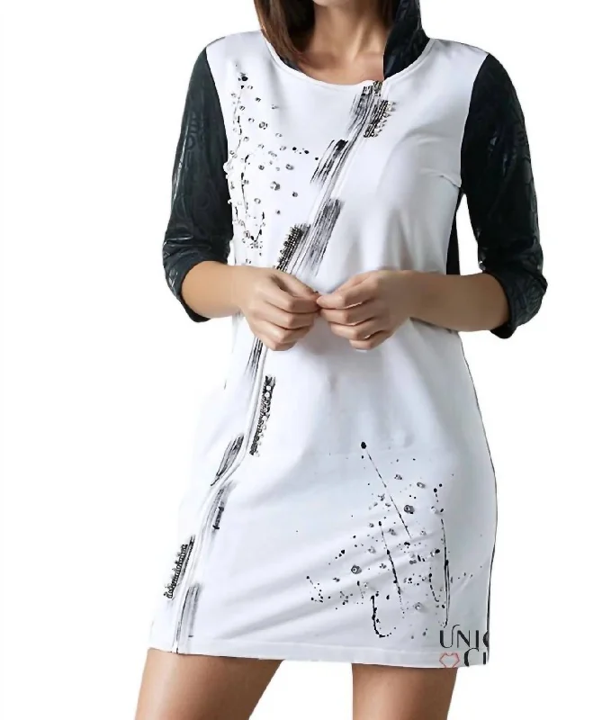 women's velvet dressesMara Embellished Two-Tone Mini Dress In Black & White