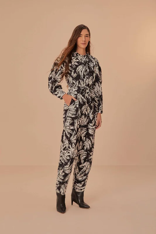 women's jumpsuits with spaghetti strapsBlack Bossa Banana Long Sleeve Jumpsuit