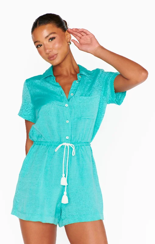 women's boho jumpsuitsDaylight Romper ~ Teal Linen