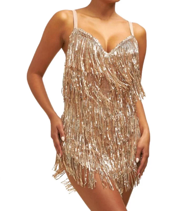 women's mini dressesSequin Fringe Mini Dress In Rose Gold