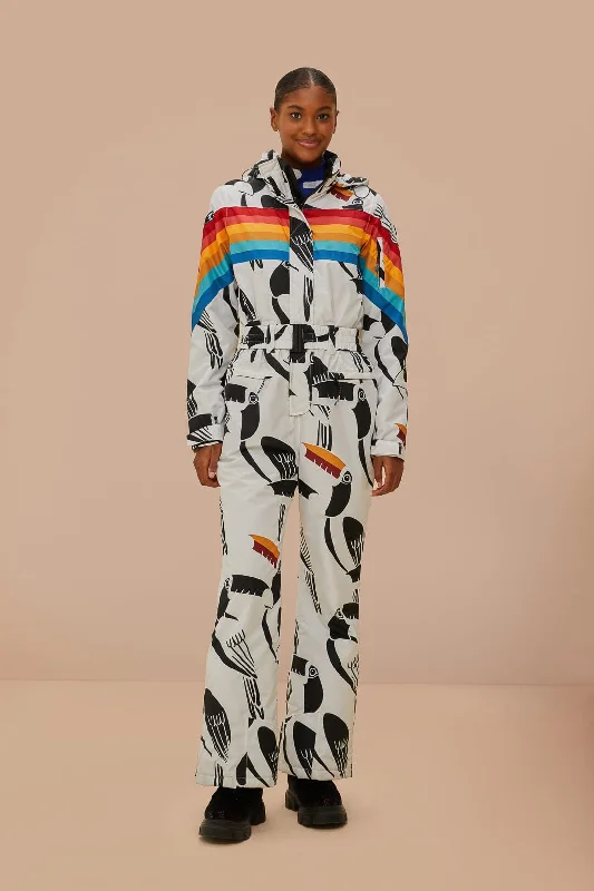 women's jumpsuits with pastel huesWhite Toucans Rainbow Ski Jumpsuit