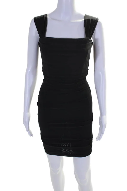 women's empire-line dressesStaud Women's Square Neck Sleeveless Rouge Fitted Mini Dress Black