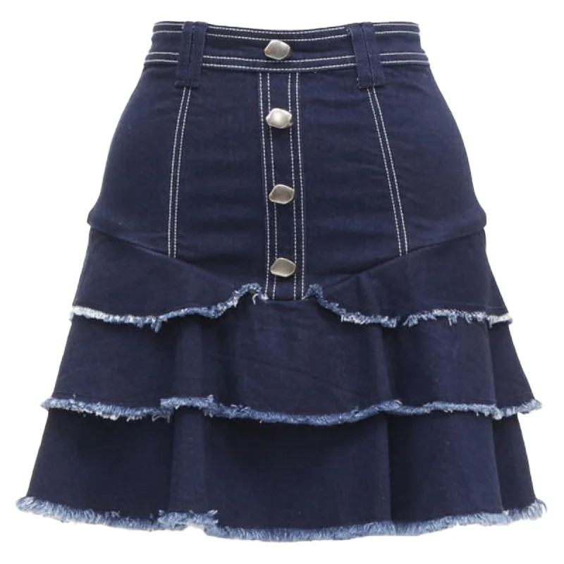 women's flowy midi skirts with pocketsAje hamme silver buttons ayed edge tie denim skirt