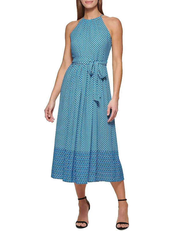 women's bell-sleeved dressesWomens Midi Print Halter Dress