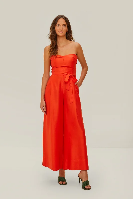 women's jumpsuits with zippersRed Strapless Jumpsuit