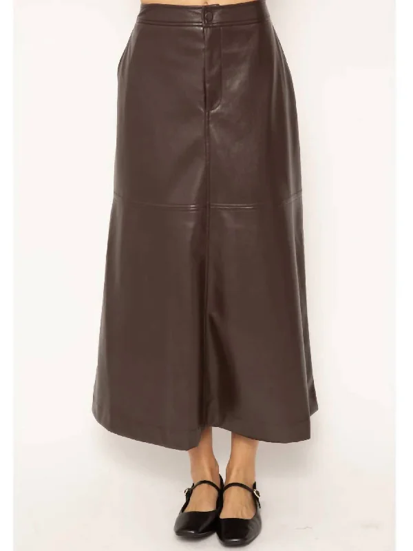 women's button-down high-slit skirts for weddingsBeatrix Vegan Midi Skirt In Brown