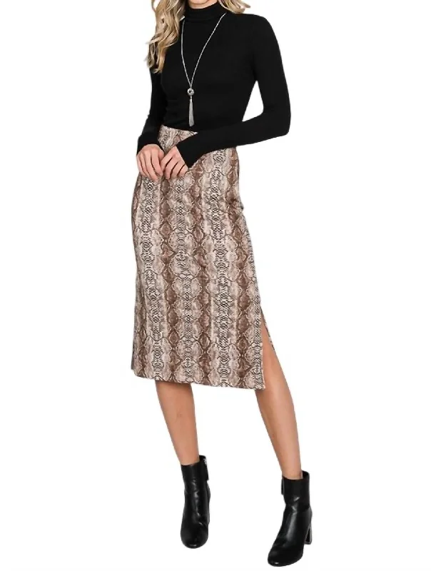 women's chiffon skirtsPython Print Midi Skirt In Mocha