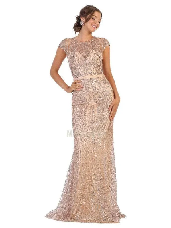 women's long-sleeved dressesMay Queen - Illusion Jewel Sheath Evening Dress MQ1722