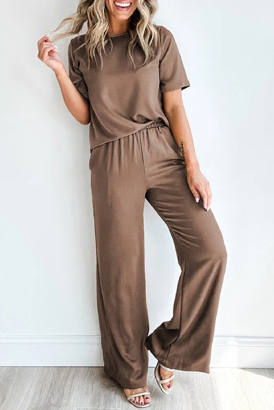 women's formal jumpsuitsT Shirt 2pcs Wide Leg Pants Set