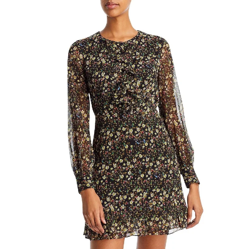 women's cinched-waist dressesHallie Womens Chiffon Floral Print Mini Dress