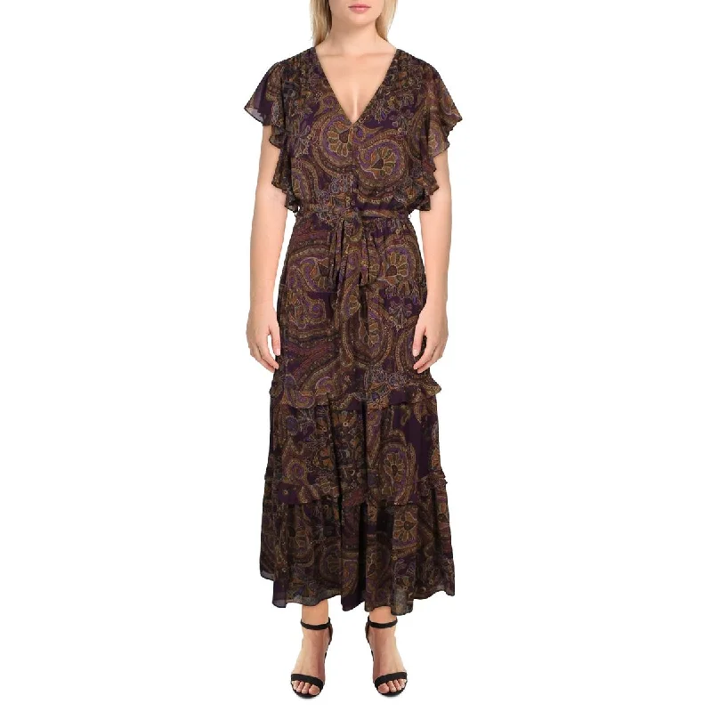 women's curve-hugging dressesWomens Paisley Tea Length Midi Dress