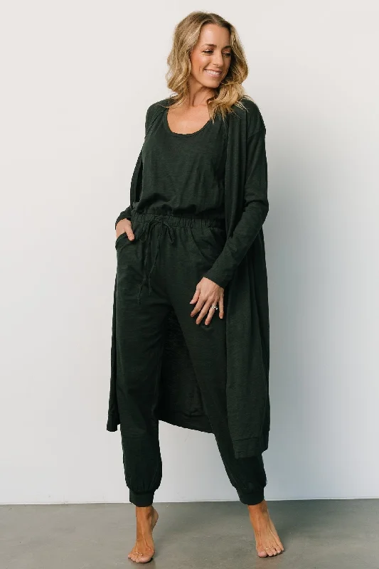 women's jumpsuits for lightweight designsJanae Jumpsuit + Cardigan Set | Dark Green