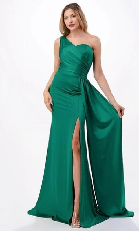 women's flutter-sleeved dressesTrevi Collection D567 - Draped One Shoulder Evening Gown