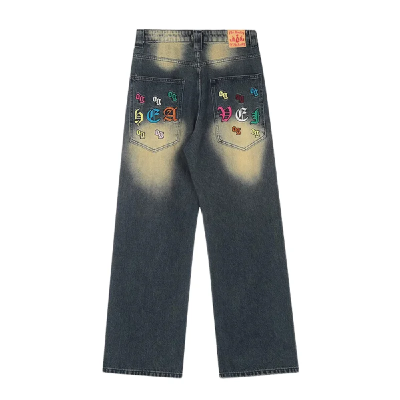 women's distressed denim jeansDistressed 3D Embroidered Whisker Jeans