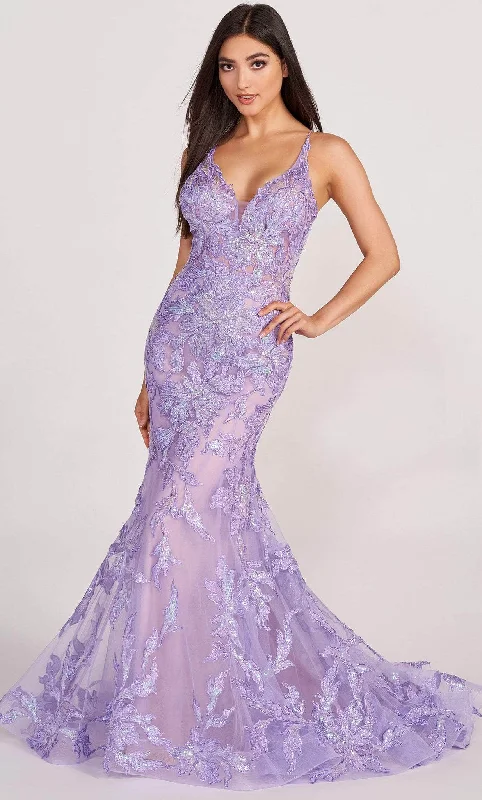 women's flutter-sleeved dressesEllie Wilde EW34110 - Embroidered Trumpet Evening Dress