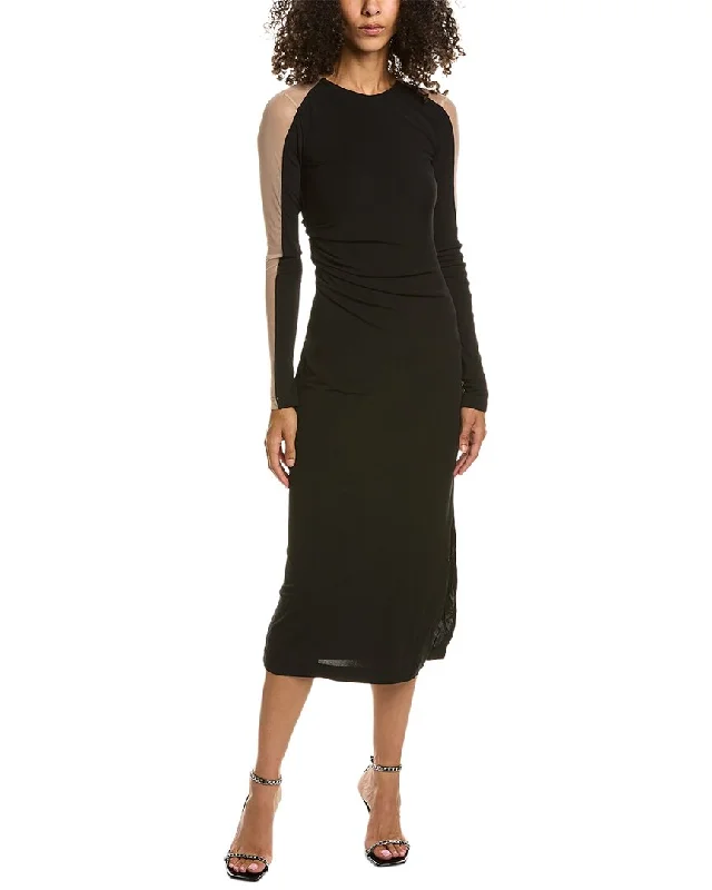 women's mother of the bride dressesHelmut Lang Sheer Shoulder Midi Dress