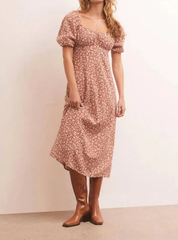 women's apple-shaped body dressesKiera Floral Midi Dress In Penny