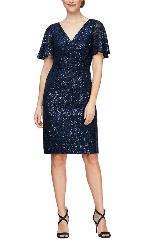 women's cotton dressesAlex Evenings 8296702 - Flutter Sleeve Sequin Cocktail Dress