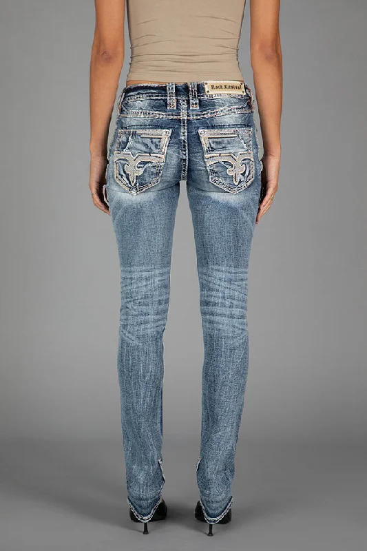 women's denim jeans with ripped kneesHIBISCUS STRAIGHT JEANS