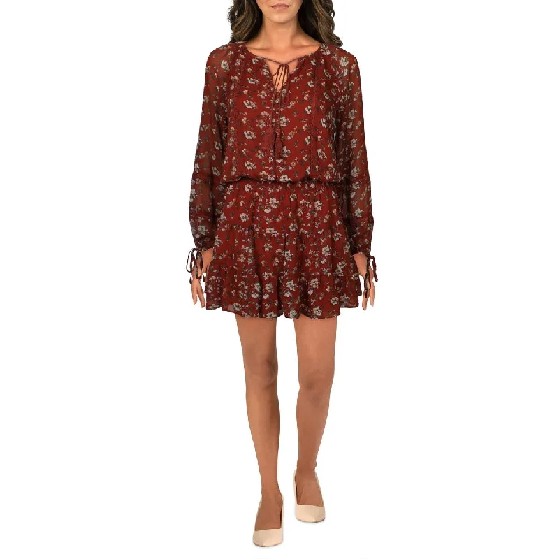 women's luxury dressesLe Marais Womens Floral Print Crochet Trim Mini Dress