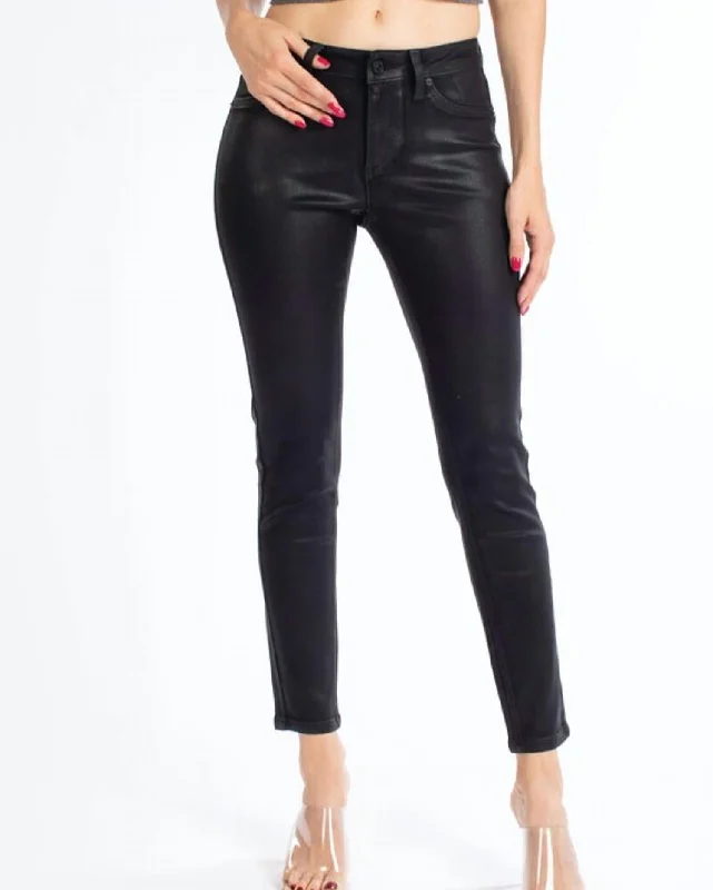 women's mom jeans denimKenzie Mid Rise Coated Skinny Jean In Black