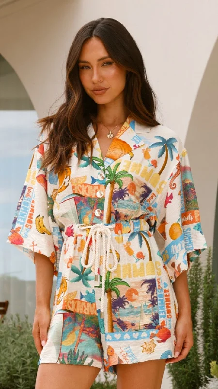 women's jumpsuits for moisture-wicking materialsCassia Playsuit - Tropical Print