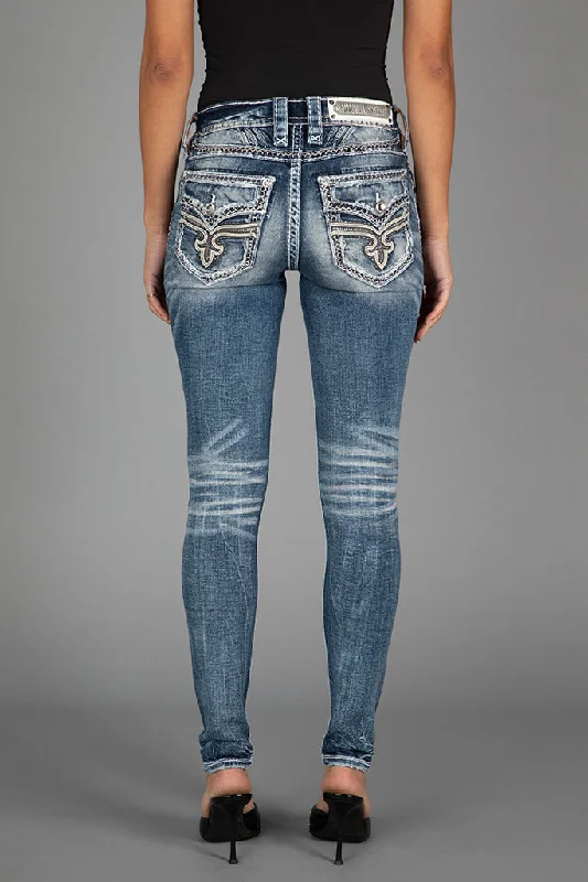 women's denim jeans with distressed hemsAURELIA SKINNY JEANS