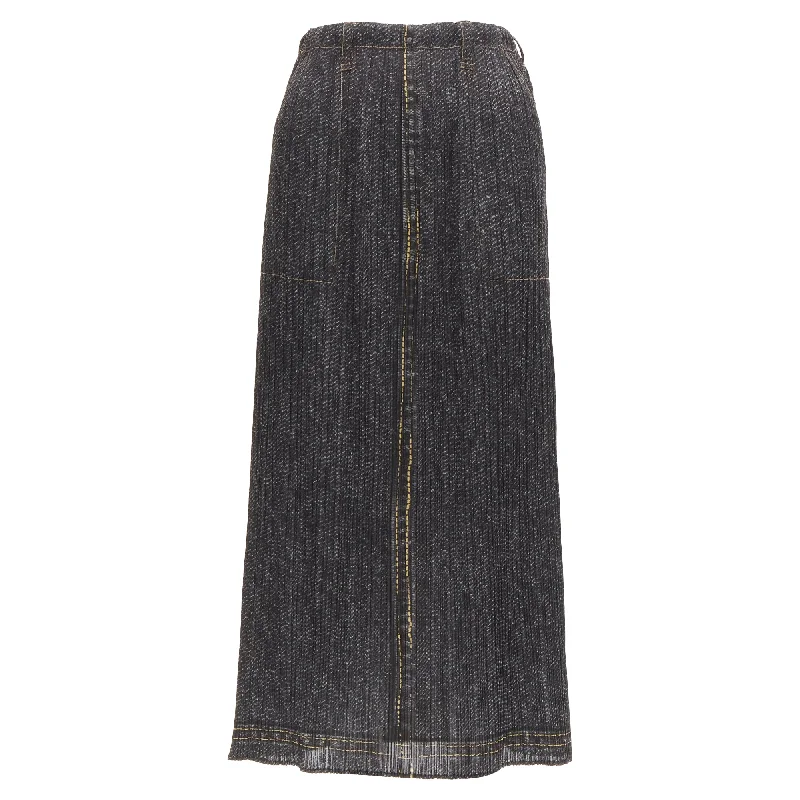 women's cool work skirtsIssey Miyake Pleats Please overstitched denim tromp loeil skirt