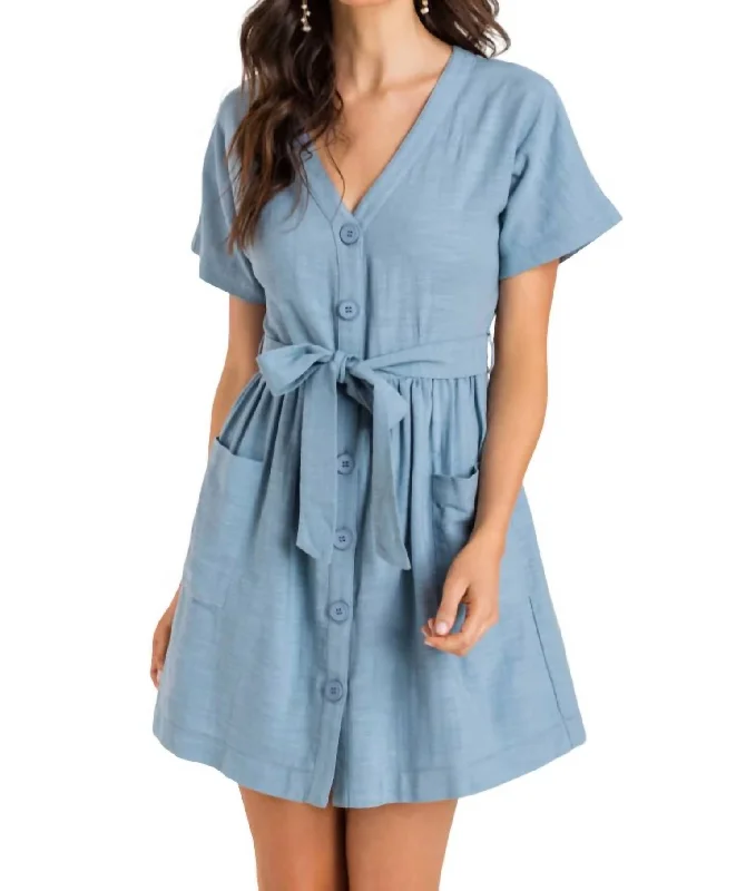 women's affordable dressesButton Tie Mini Dress In Blue