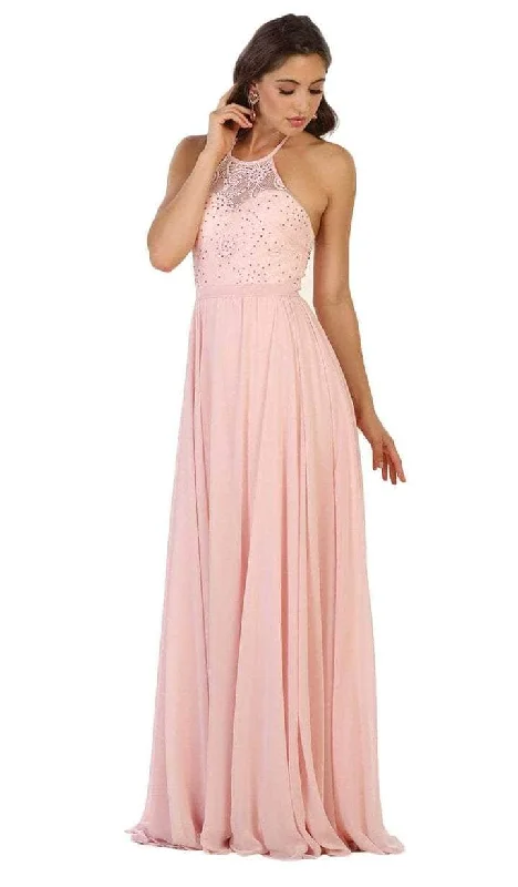 women's bodycon dressesMay Queen - MQ1507 Sleeveless Halter Neck Evening Dress - 1 pc Blush In Size 14 Available