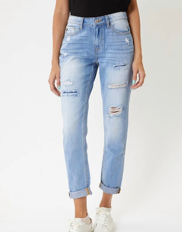 women's high-waisted denim jeansBoyfriend Distressed Jean In Light Wash