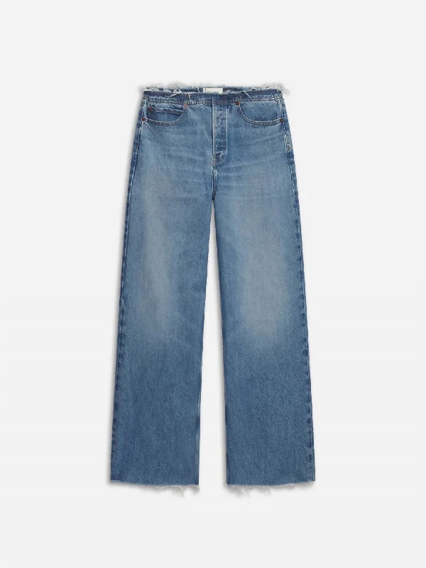 women's denim jeans with elastaneLe Low Baggy Wide Leg Cut Off Jeans In Crosbie