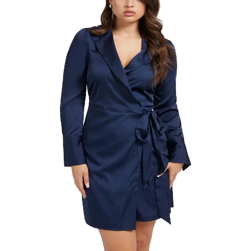 women's stretchy dressesWomens Sateen Mini Wrap Dress