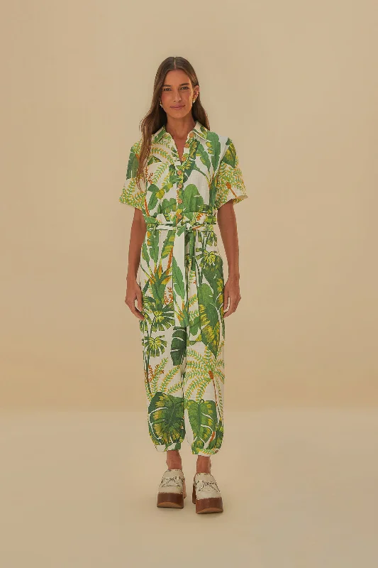 women's jumpsuits for short womenTropical Forest Off-White Jumpsuit