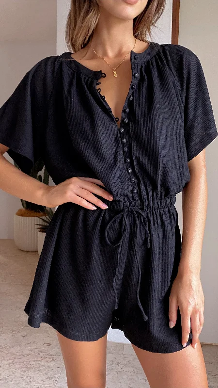 women's jumpsuits with bell sleevesSantorini Playsuit - Black