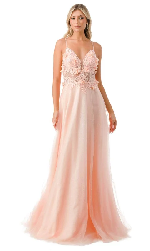 women's stylish dressesTrevi Collection L2782A - Appliqued Plunging V-Neck Evening Gown