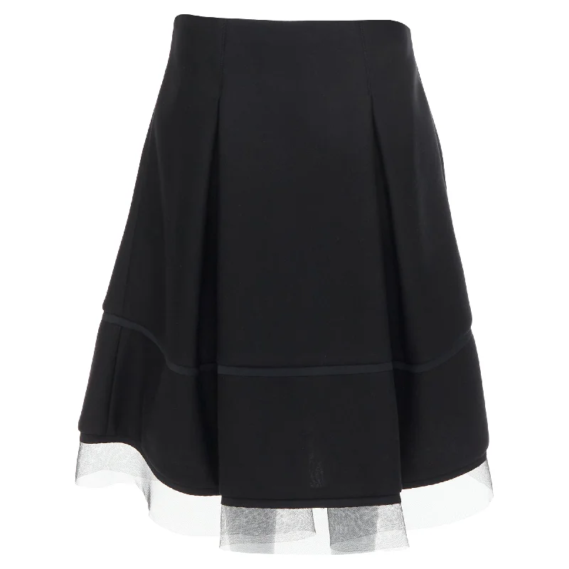 women's pleated skirtsDonna Karan Scuba Pleated Tulle Mesh Trim A-Line Skirt