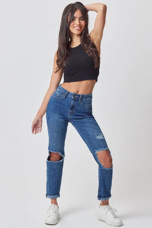 women's cropped denim jeansWomen's Hybrid Dream Mom Fit Ankle Jeans