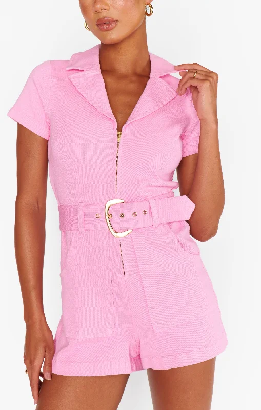 women's jumpsuits made of chiffonOutlaw Romper ~ Bubblegum Pink Denim