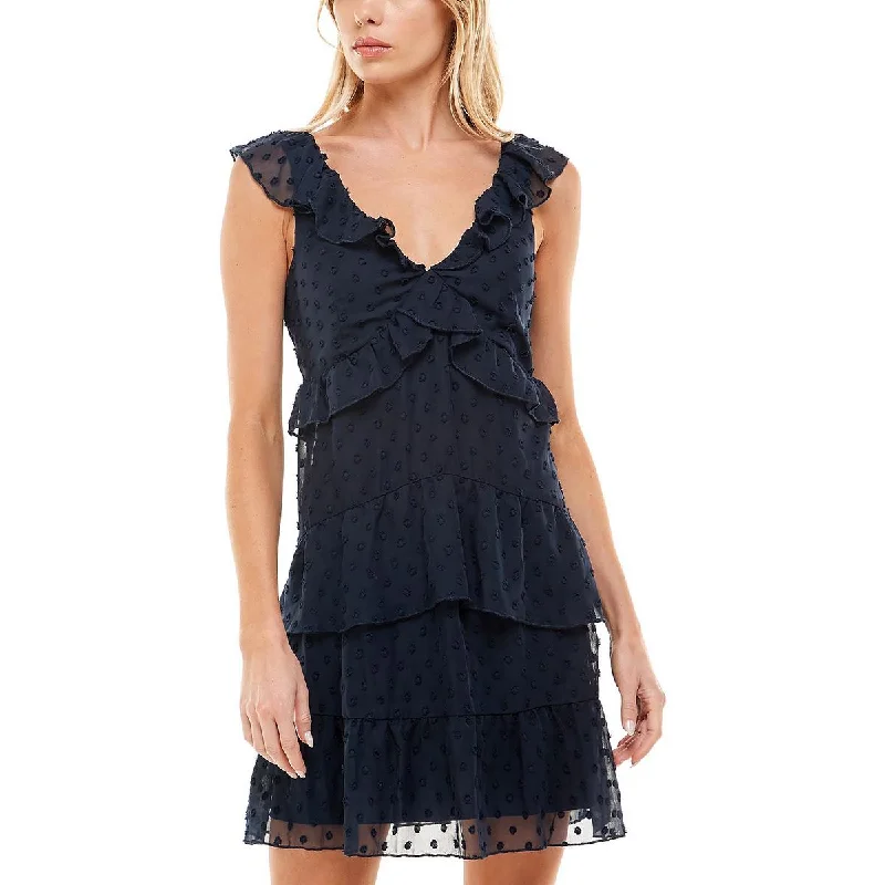 women's casual dressesJuniors Womens Ruffled Mini Cocktail and Party Dress