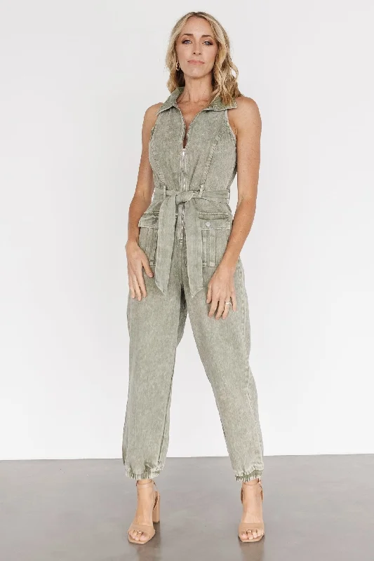 women's jumpsuits for yogaZahara Sleeveless Jumpsuit | Washed Olive